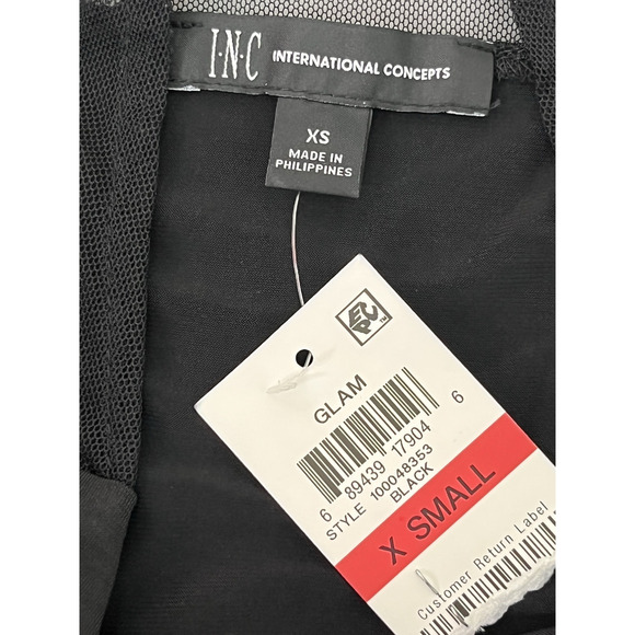 INC Illusion Sleeve Sheath Dress XS Black Sheer Mesh Ruched Cocktail Evening - Picture 7 of 10